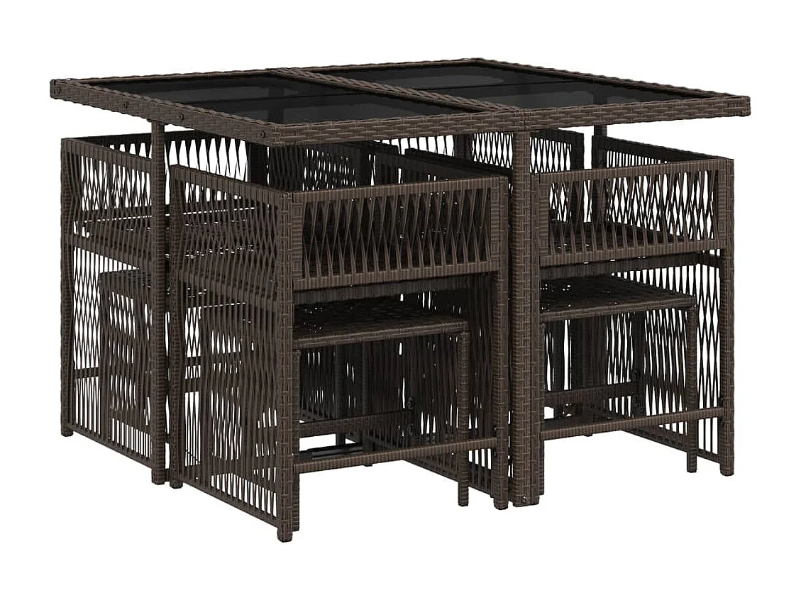 Ensemble à manger de jardin et coussins 9 pcs marron poly rotin