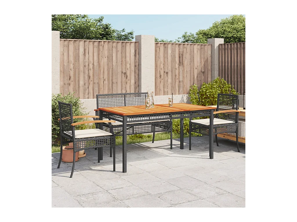 Set da Pranzo da Giardino 5 pz Nero con Cuscini in Polyrattan