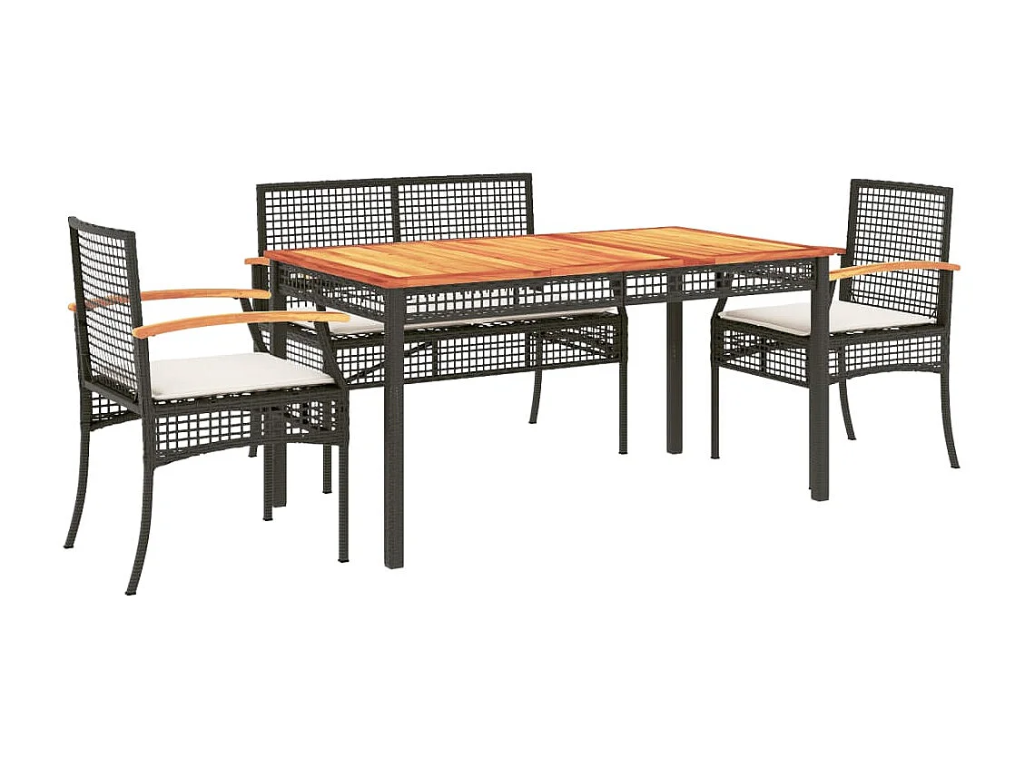 5 pcs conjunto de jantar p/ jardim c/ almofadões vime PE preto