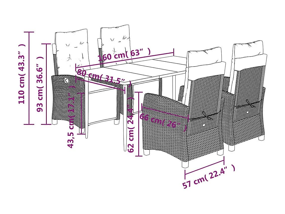 Ensemble à manger de jardin avec coussins 5pcs Beige poly rotin