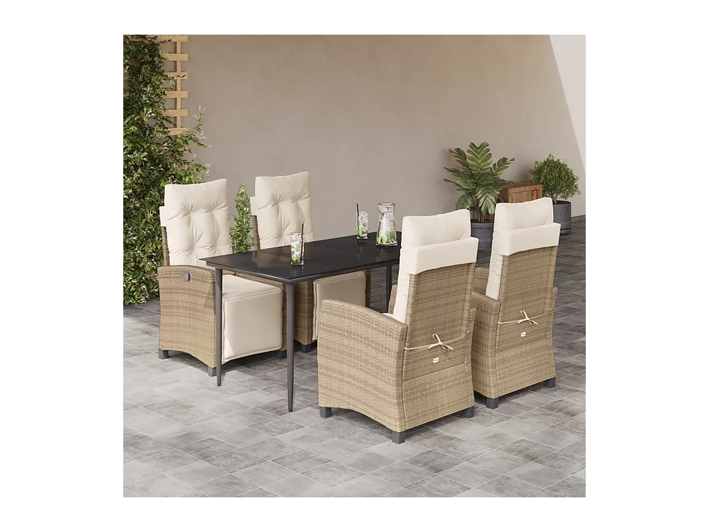 Ensemble à manger de jardin avec coussins 5pcs Beige poly rotin