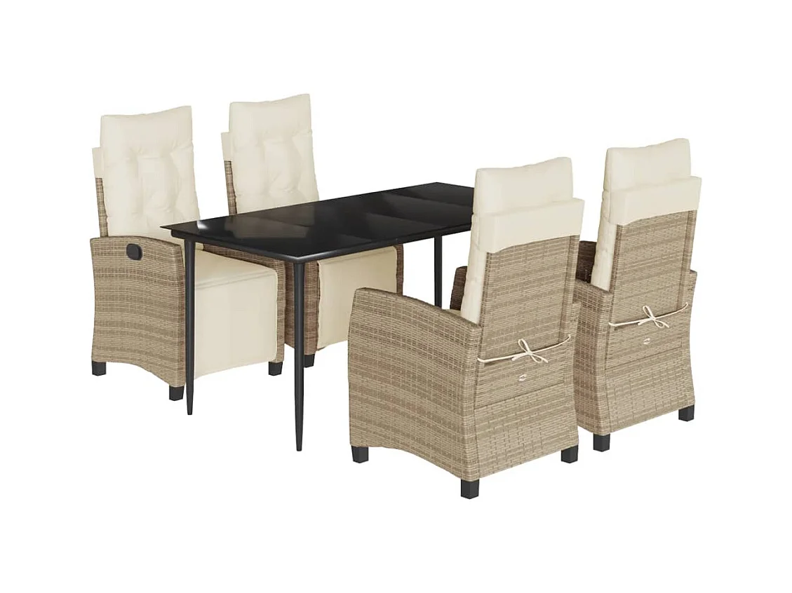 Ensemble à manger de jardin avec coussins 5pcs Beige poly rotin