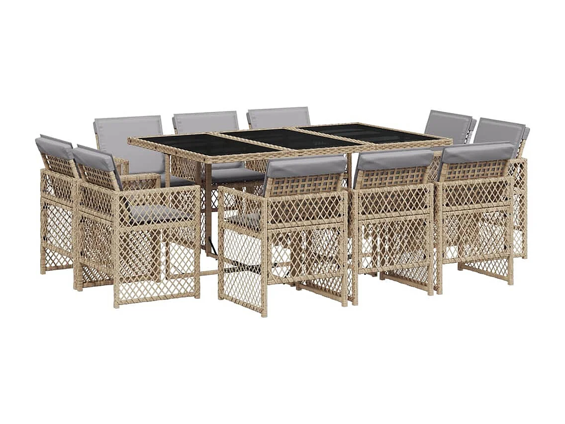 Set Pranzo da Giardino 11 pz con Cuscini Beige Misto Polyrattan