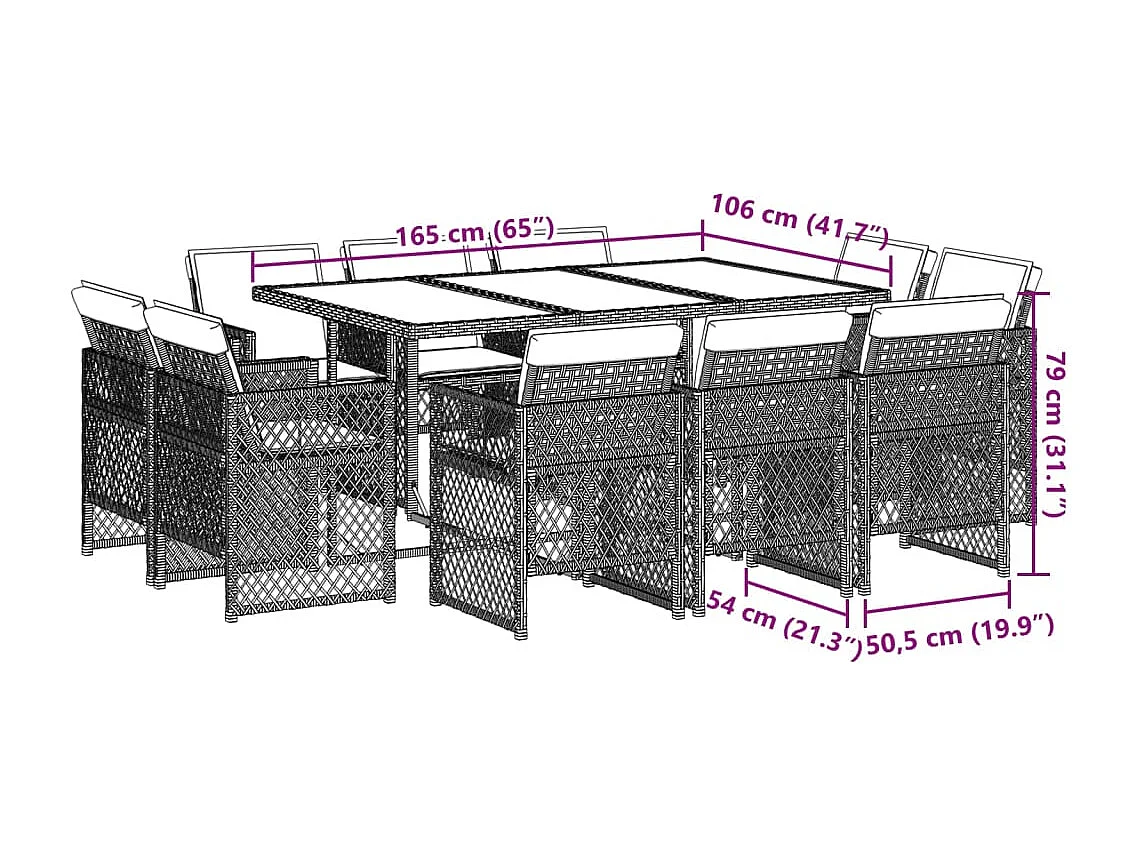 Set Pranzo da Giardino 11 pz con Cuscini Beige Misto Polyrattan