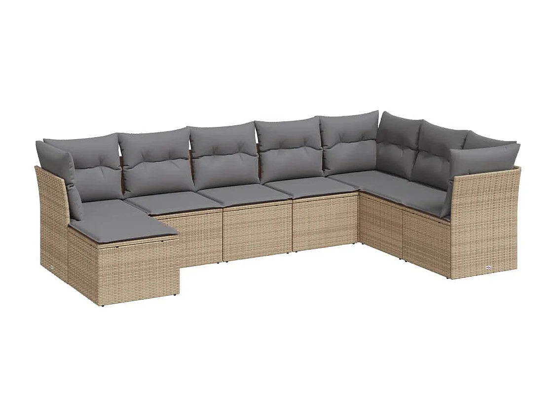 8 pcs conjunto de sofás p/ jardim com almofadões vime PE bege