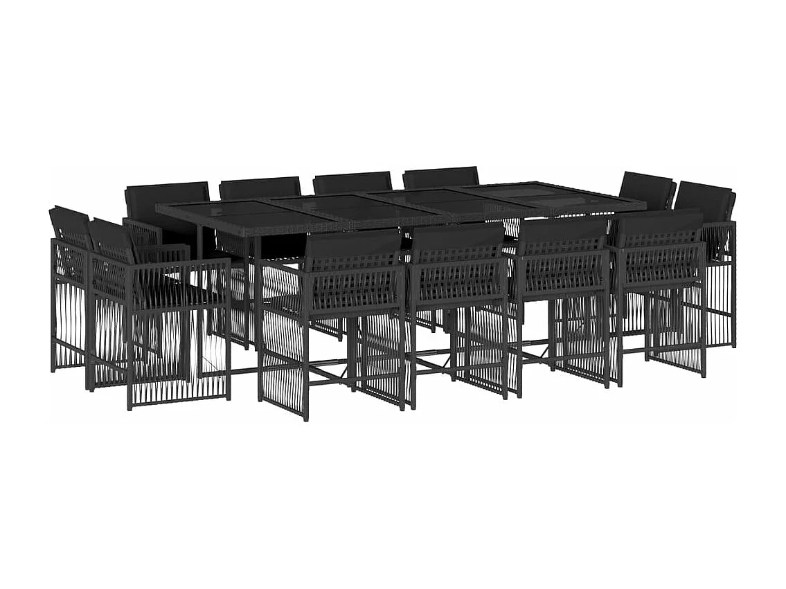 Ensemble à manger de jardin 13 pcs coussins noir résine tressée