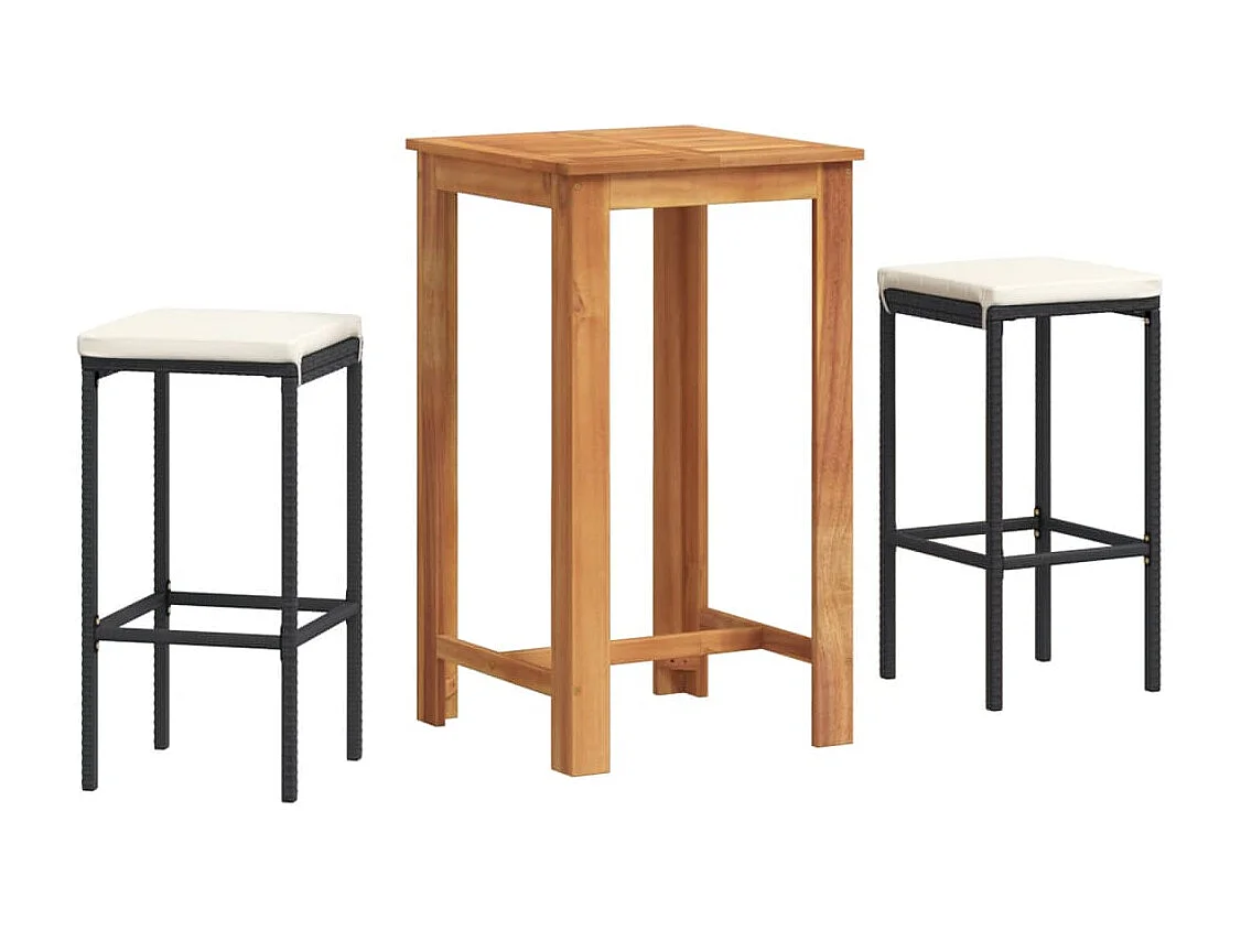 Ensemble de bar de jardin 3 pcs noir bois massif acacia rotin