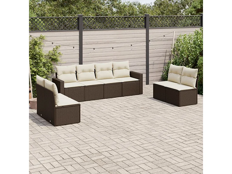 Salon de jardin 8 pcs avec coussins marron résine tressée