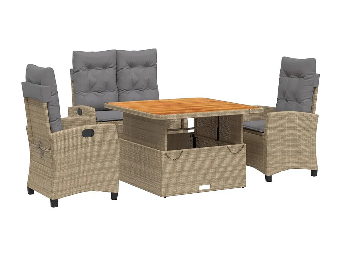 Ensemble à manger de jardin coussins 4 pcs beige résine tressée