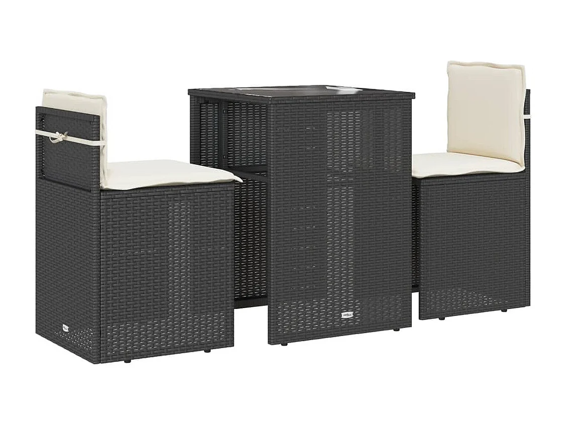 Set da Bistrò 3 pz con Cuscini Nero in Polyrattan