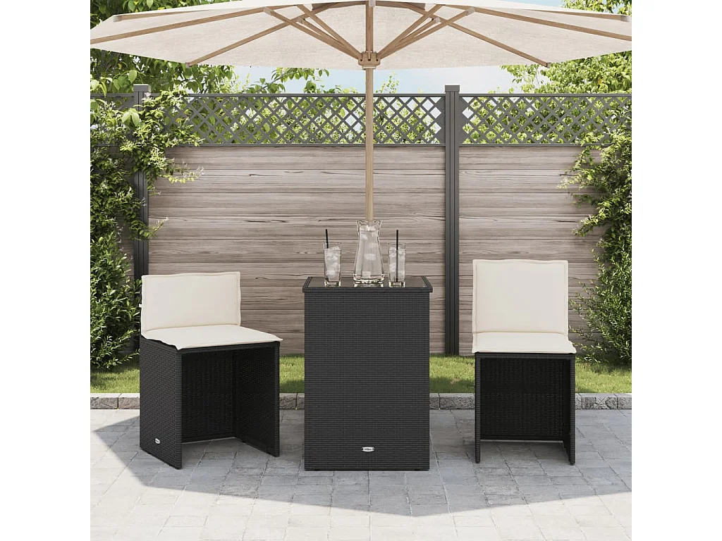 Set da Bistrò 3 pz con Cuscini Nero in Polyrattan