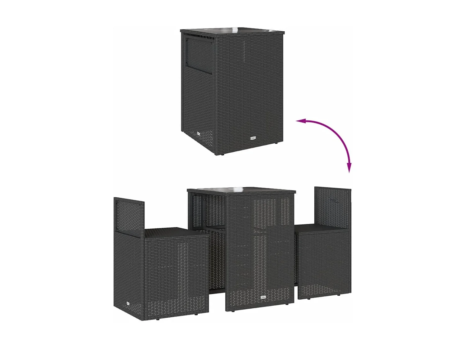 Set da Bistrò 3 pz con Cuscini Nero in Polyrattan