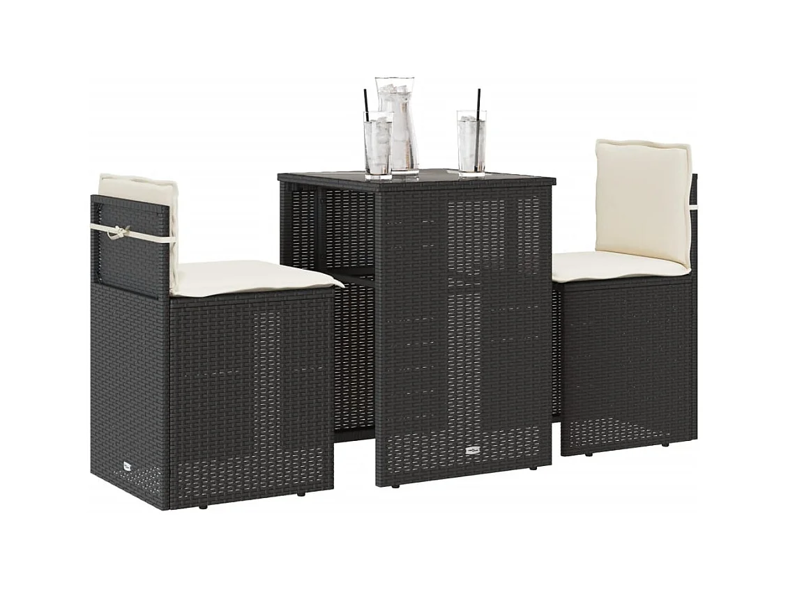 Ensemble de bistro 3 pcs avec coussins noir résine tressée
