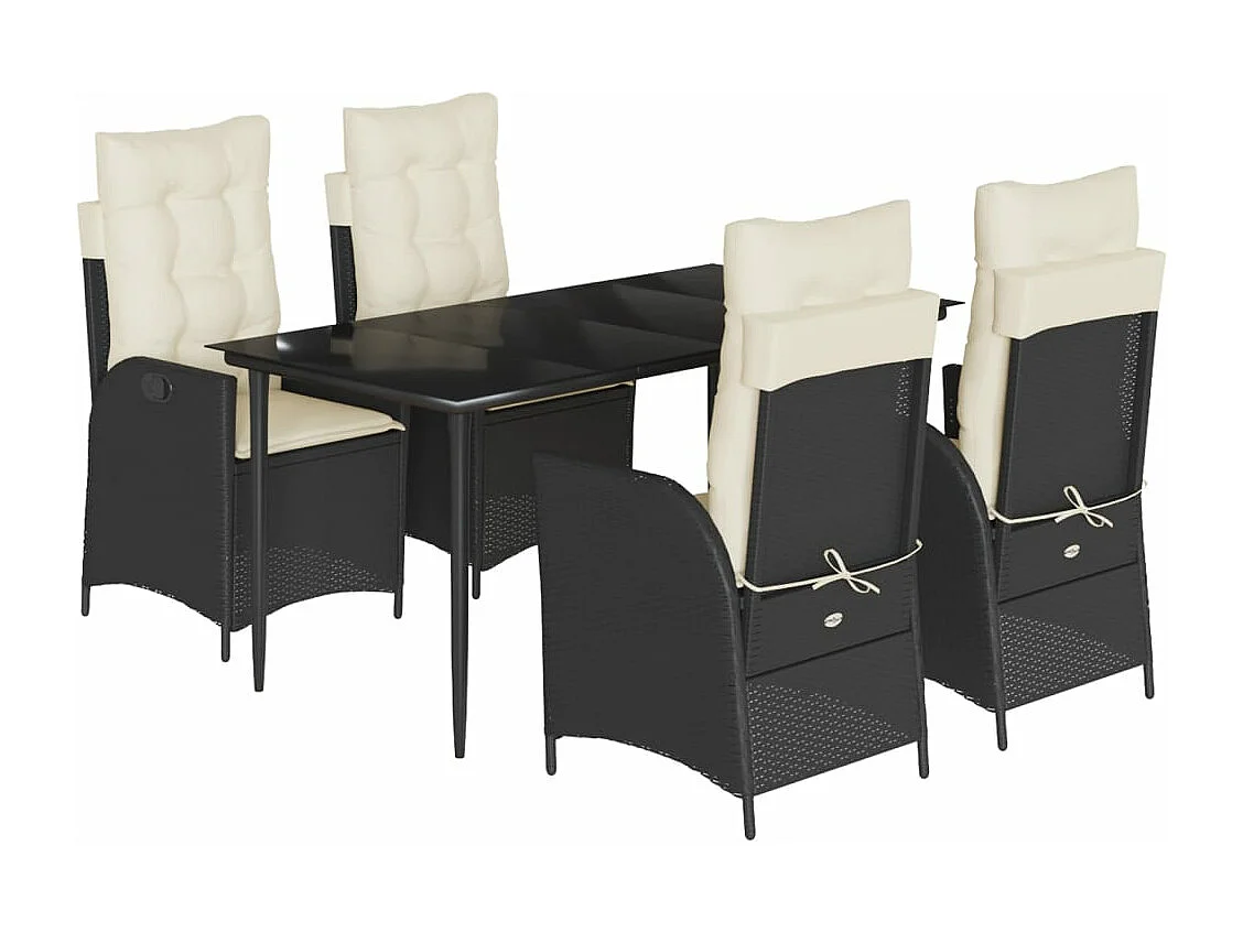 Ensemble à manger de jardin coussins 5pcs Noir Résine tressée