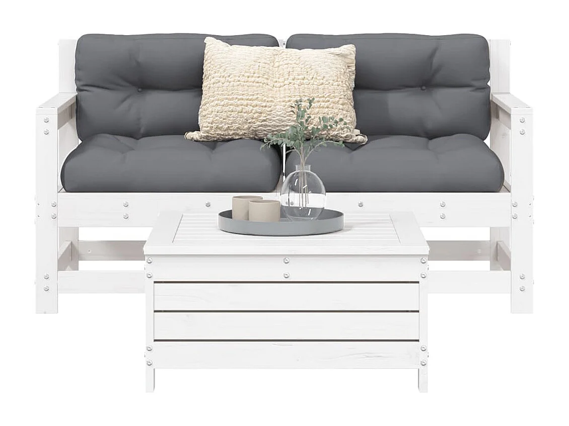 Set Divani da Giardino 3 pz Bianco in Legno Massello di Pino