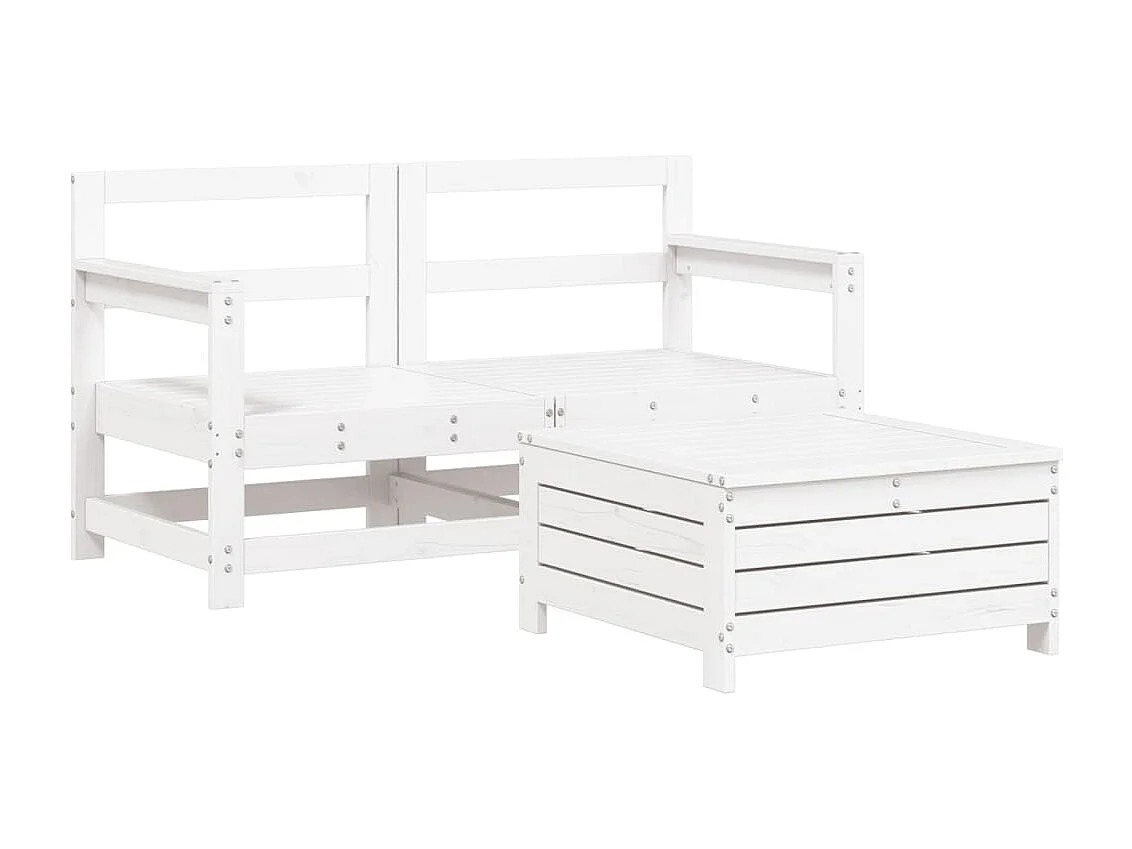 Set Divani da Giardino 3 pz Bianco in Legno Massello di Pino