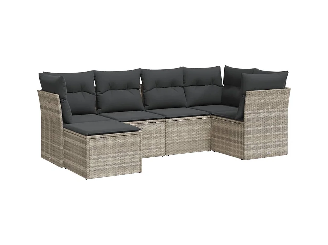 Set Divano da Giardino 6pz con Cuscini Grigio Chiaro Polyrattan