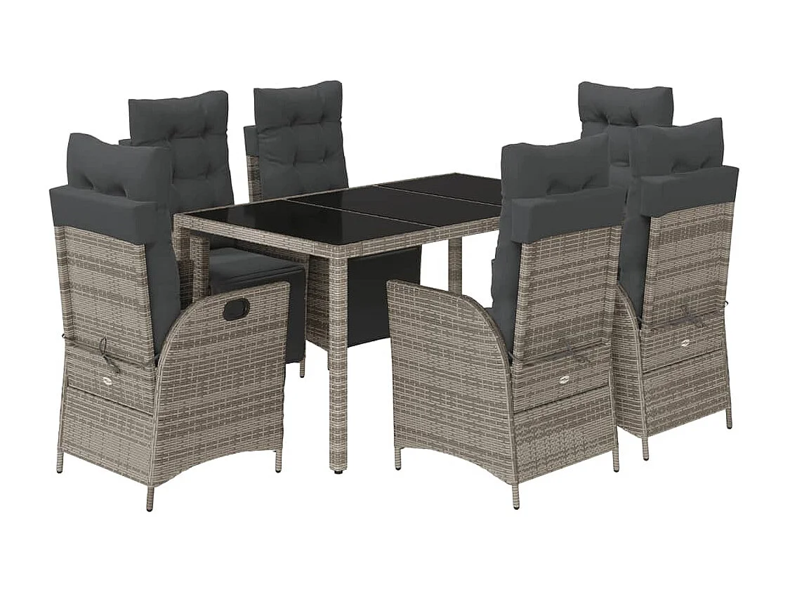 Ensemble à manger de jardin et coussins 7 pcs gris rotin