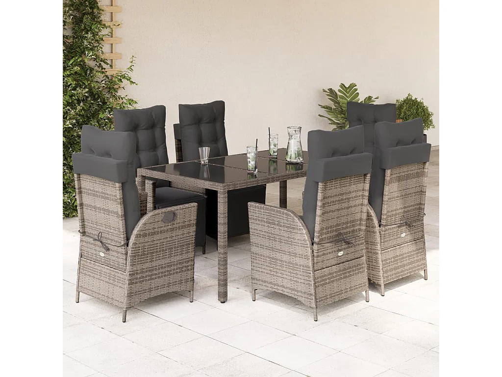 Ensemble à manger de jardin et coussins 7 pcs gris rotin