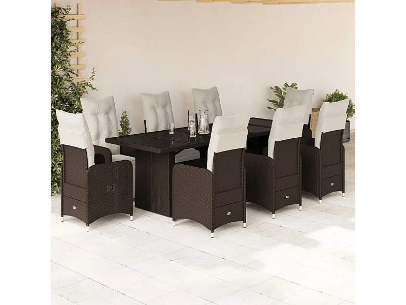 Ensemble de bistro de jardin 9 pcs coussins marron poly rotin