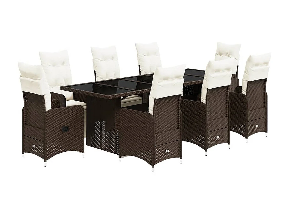 9-tlg. Garten-Bistro-Set mit Kissen Braun Poly Rattan