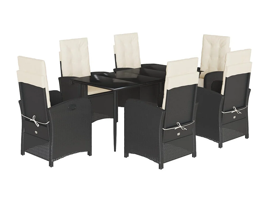 Set da Pranzo da Giardino 7 pz Nero con Cuscini in Polyrattan