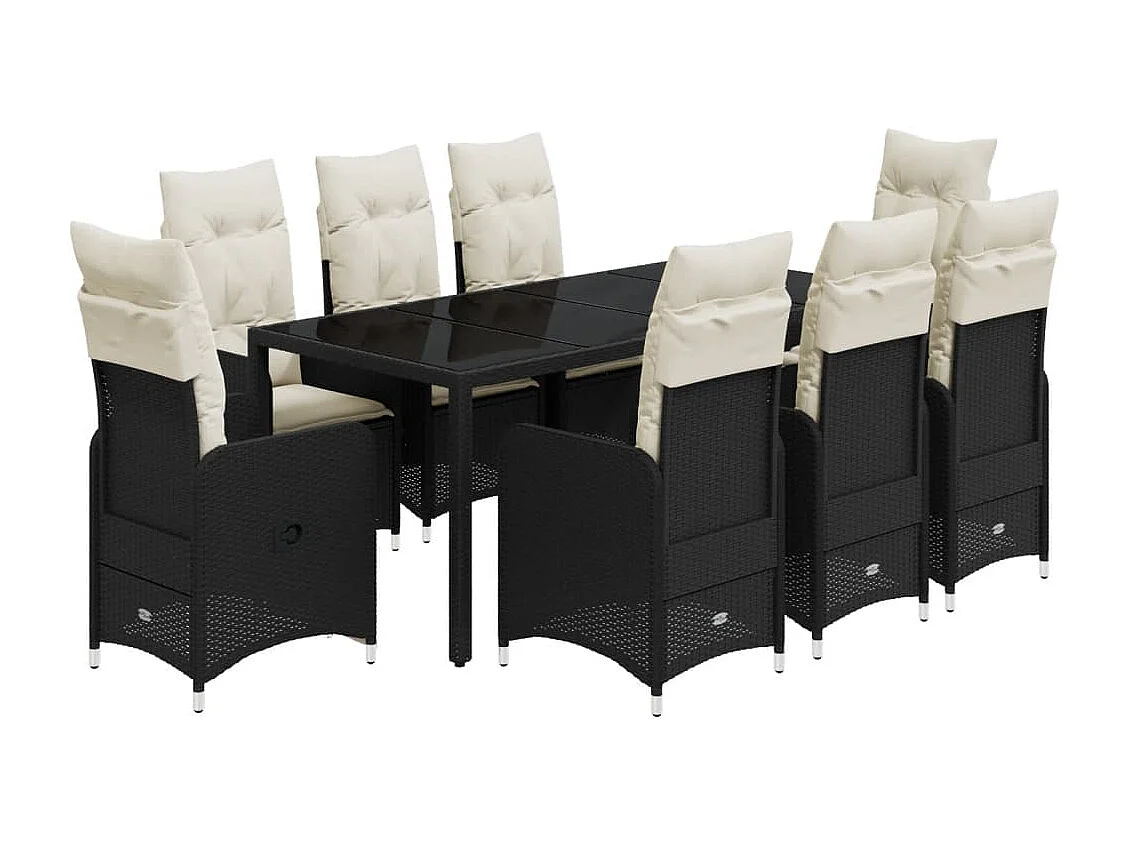 Ensemble de bistro de jardin 9 pcs coussins noir poly rotin