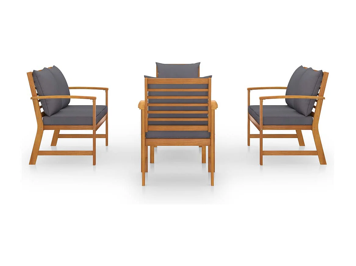 Salon de jardin 5 pcs avec coussin Bois d'acacia solide