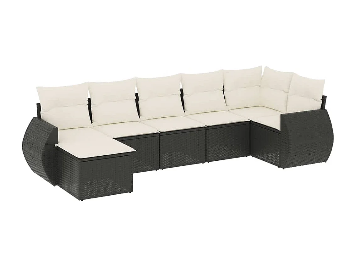 Salon de jardin 7 pcs avec coussins noir résine tressée