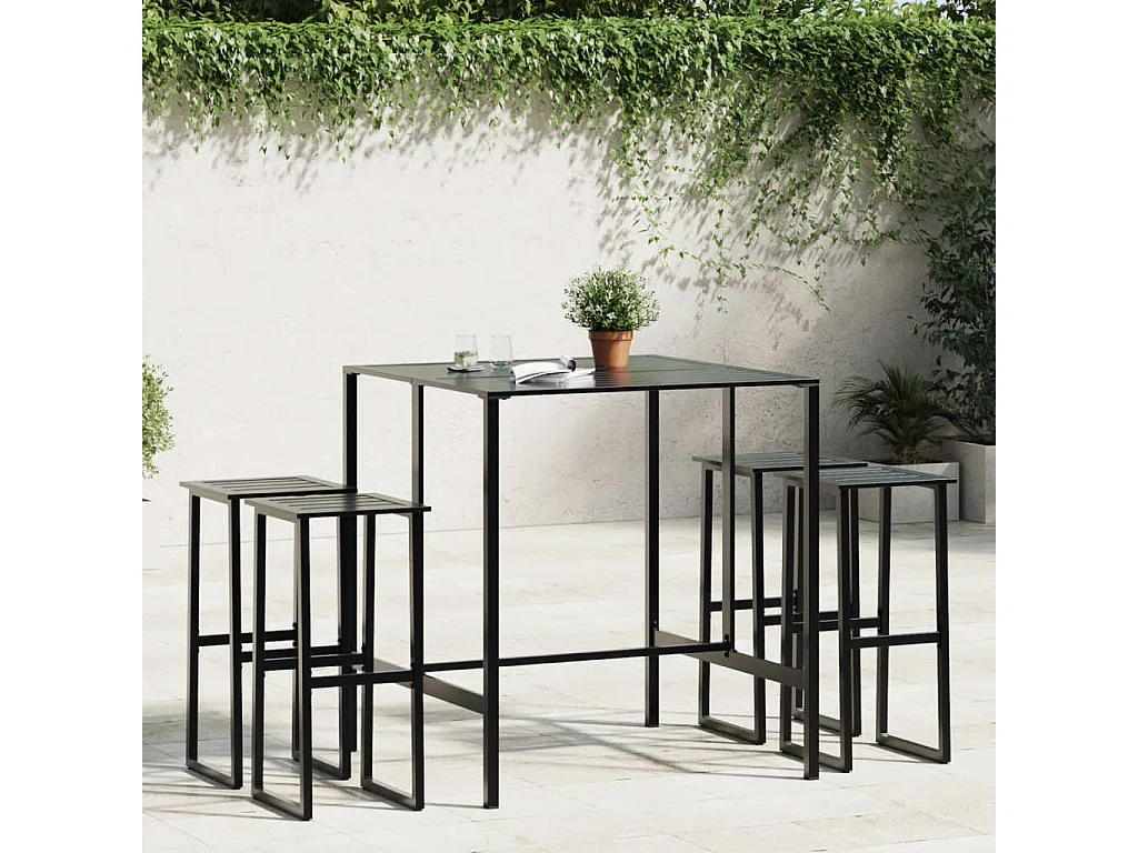 Ensemble de bar de jardin 5 pcs noir acier enduit de poudre