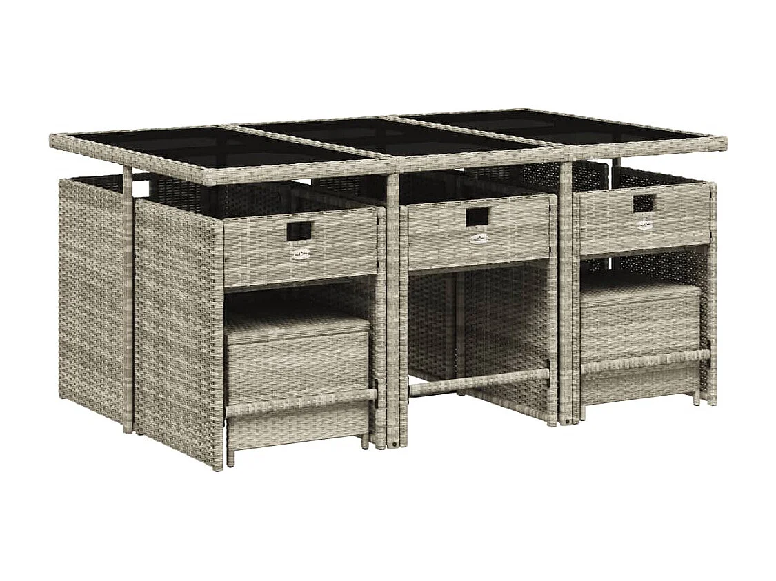 Set Pranzo Giardino 11pz con Cuscini Grigio Chiaro Polyrattan