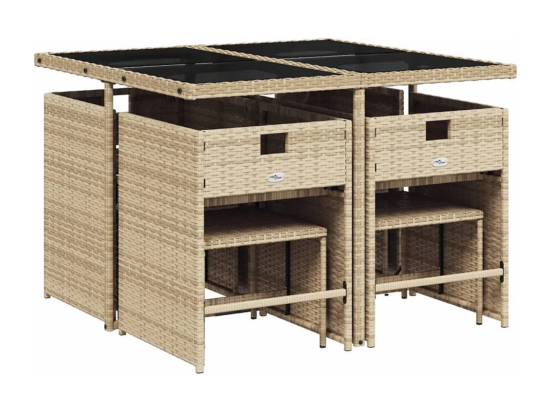 Set da Pranzo da Giardino 9 pz con Cuscini Beige in Polyrattan