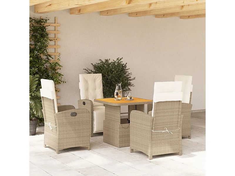 Ensemble à manger de jardin avec coussins 5pcs Beige poly rotin