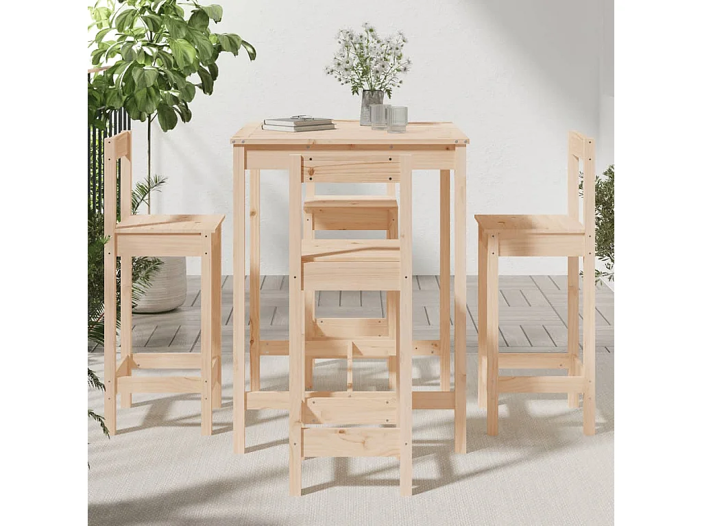 5 pcs conjunto de bar para jardim pinho maciço