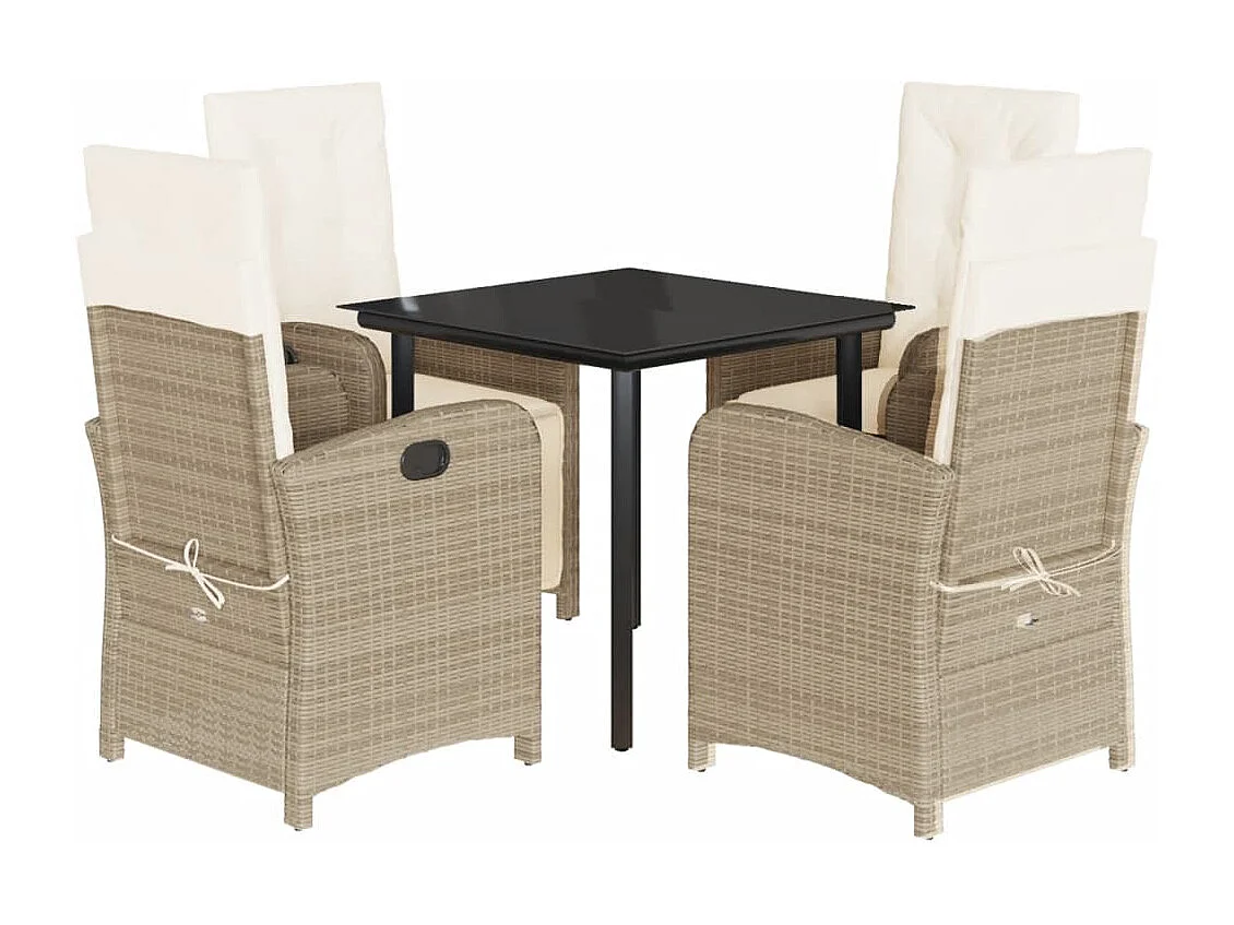 Set da Pranzo da Giardino 5 pz con Cuscini Beige in Polyrattan