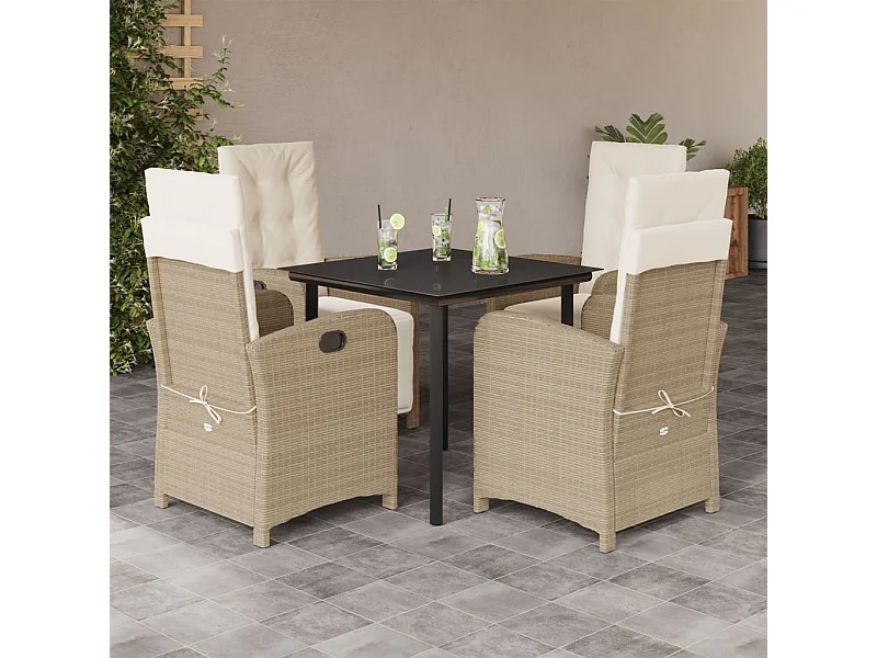 5-tlg. Garten-Essgruppe mit Kissen Beige Poly Rattan