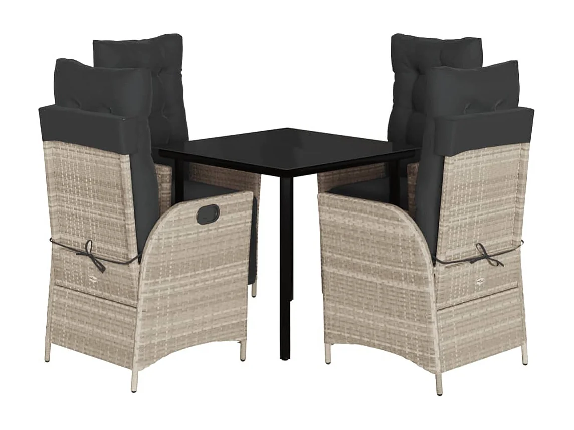 Set Pranzo da Giardino 5pz con Cuscini Grigio Chiaro Polyrattan