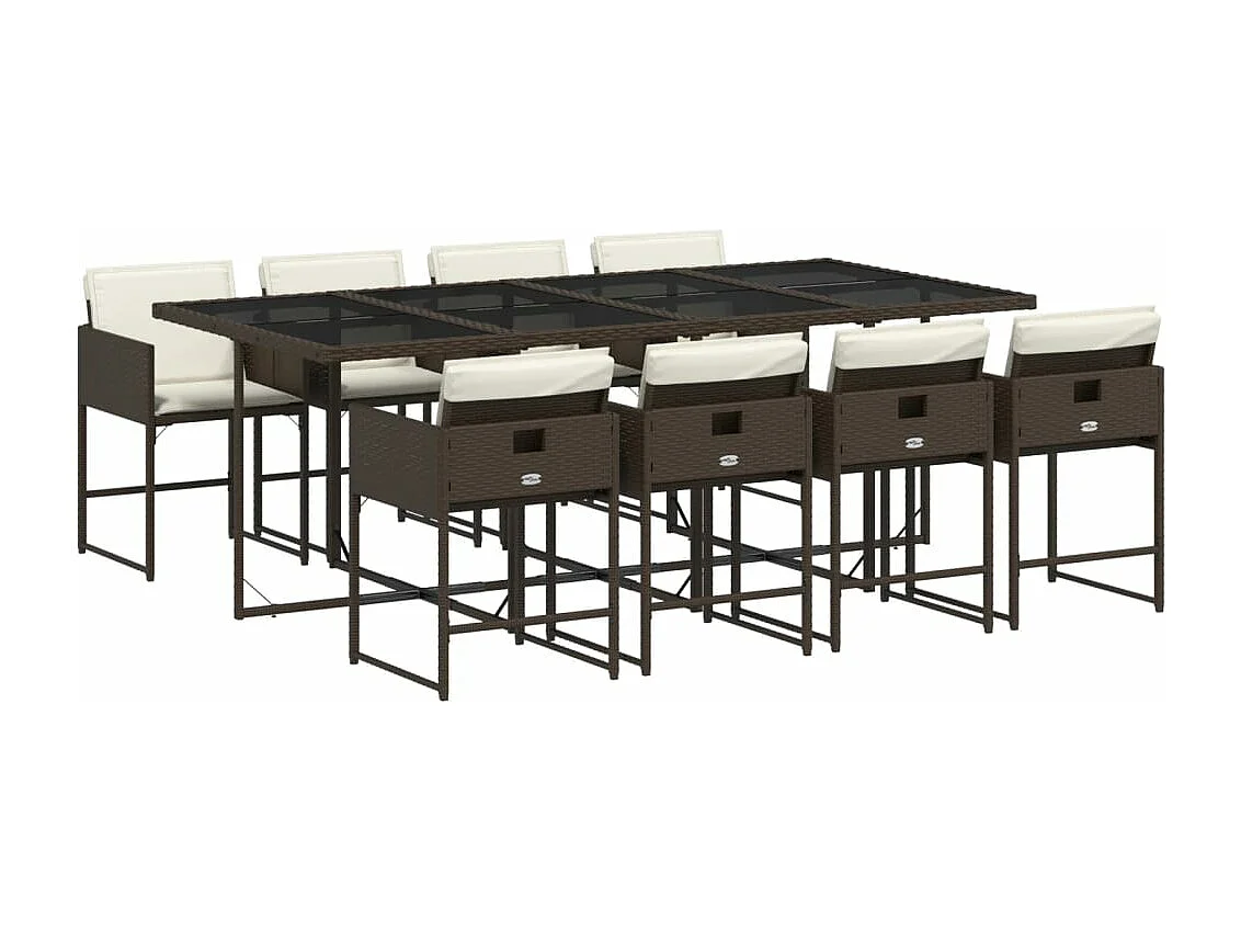 Ensemble à manger de jardin et coussins 9 pcs marron poly rotin