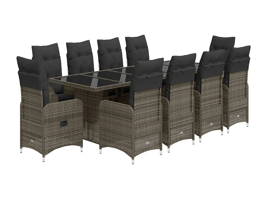 Set de mesa y sillas de jardín 11 pzas y cojines ratán PE gris