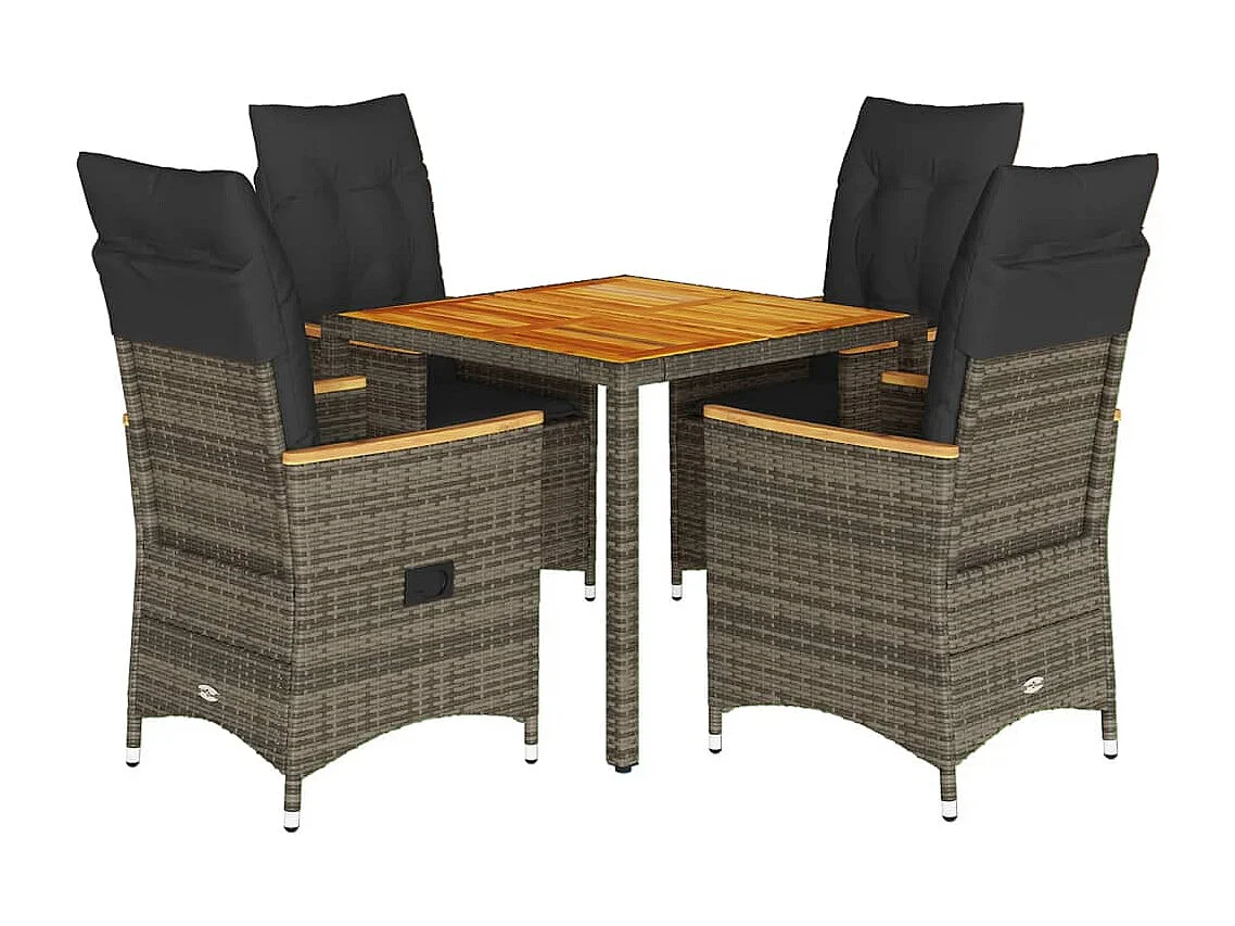 Set comedor de jardín 5 piezas con cojines ratán sintético gris