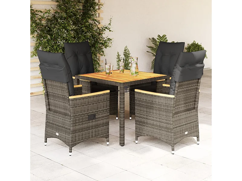 Set da Pranzo da Giardino 5 pz con Cuscini in Polyrattan Grigio