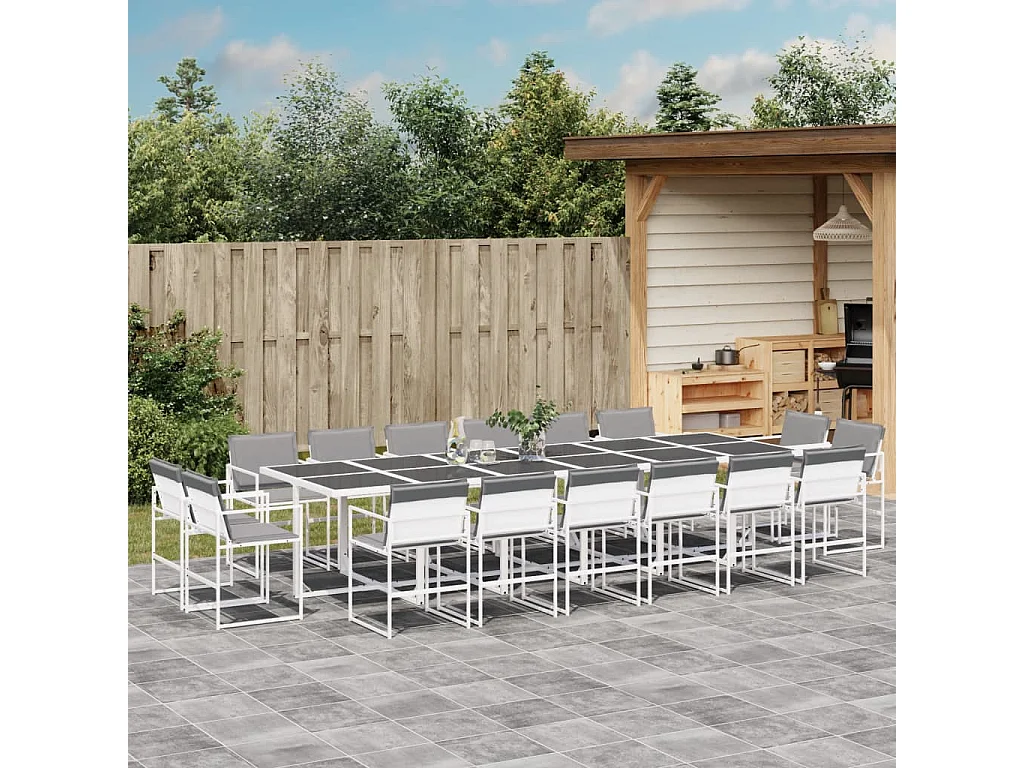 Ensemble à manger de jardin avec coussins 17pcs blanc textilène