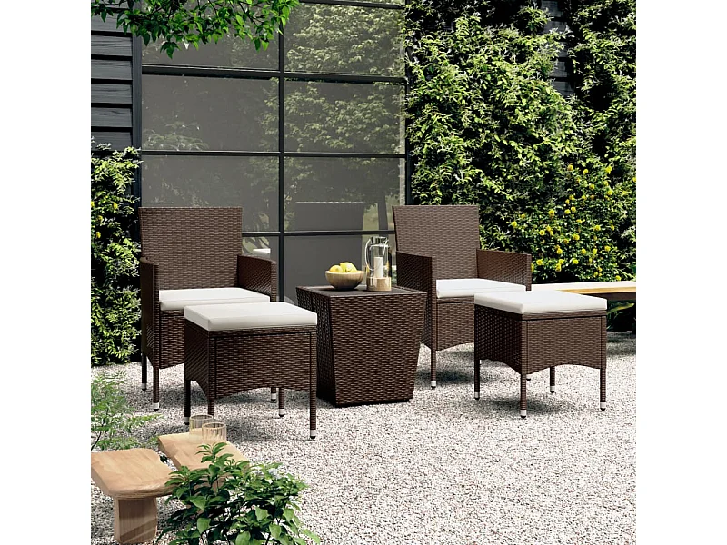 Ensemble de bistro de jardin 5 pcs poly rotin et verre trempé