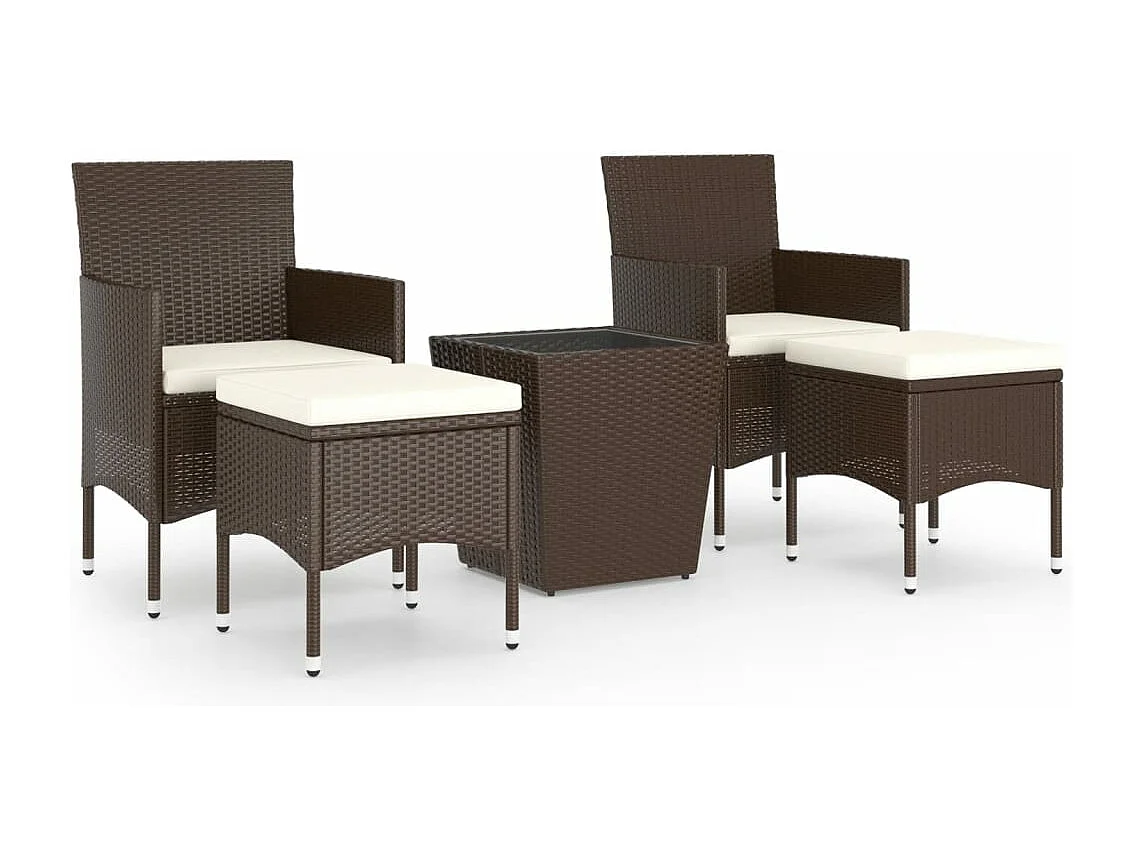 Ensemble de bistro de jardin 5 pcs poly rotin et verre trempé