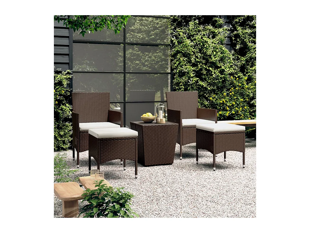 5-tlg. Bistro-Set Poly-Rattan und Hartglas Braun