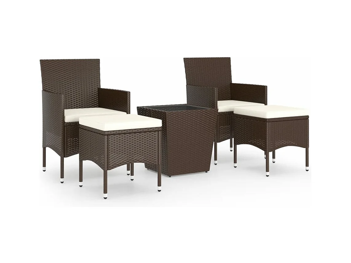 5-tlg. Bistro-Set Poly-Rattan und Hartglas Braun