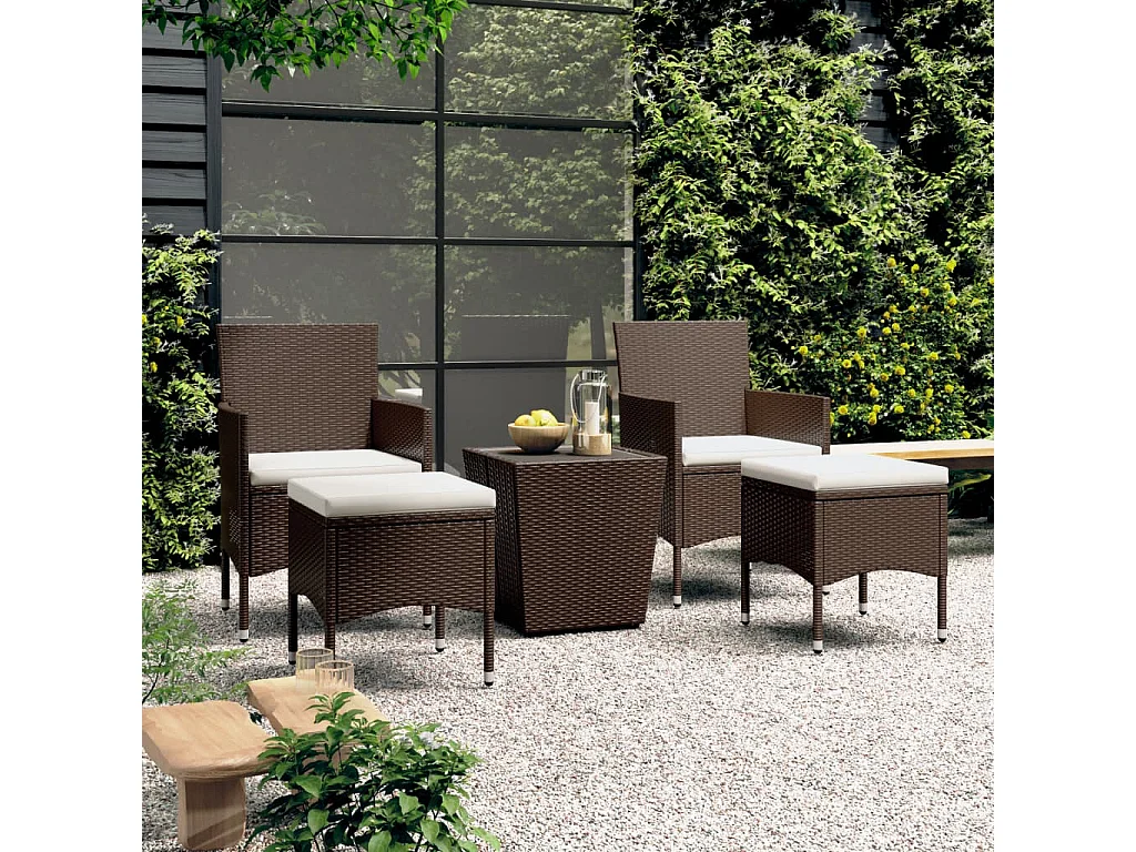 Ensemble de bistro de jardin 5 pcs poly rotin et verre trempé