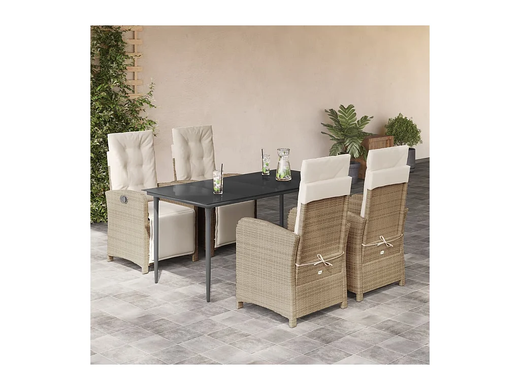 Set da Pranzo da Giardino 5 pz con Cuscini Beige in Polyrattan