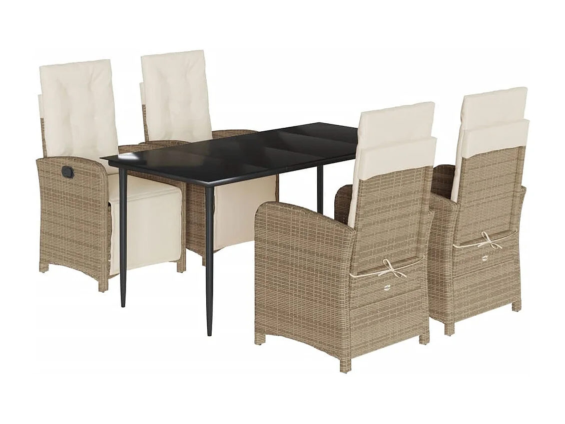 Ensemble à manger de jardin avec coussins 5pcs Beige poly rotin