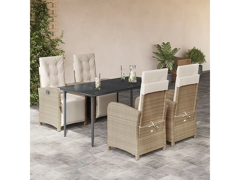 Set da Pranzo da Giardino 5 pz con Cuscini Beige in Polyrattan